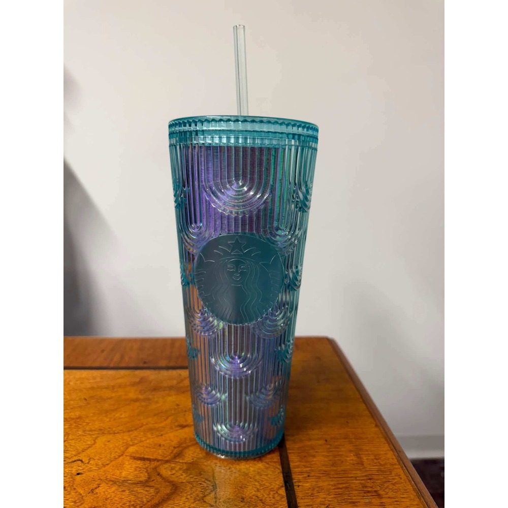 Starbucks Unisex 24oz Teal Iridescent Tumbler Scalloped Mermaid Scale 2022 Venti
